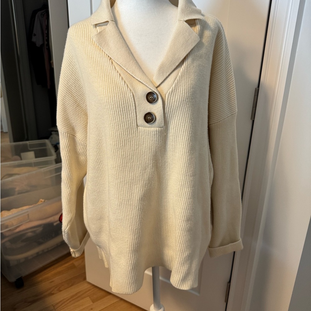 Elegant Cream V-Neck Women's Sweater